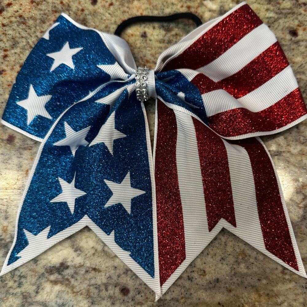 Patriotic Cheer Bow Red White and Blue 8" Hair Clip